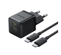 Sienas ātrais lādētājs Palm 30 W USB + USB-C QC3.0 PD3.0 ar USB-C kabeli 1 m, melns