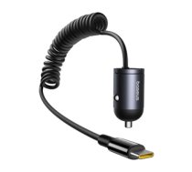Auto mini lādētājs Tiny Star 30W 12-24V USB-C PD3.0 ar iebūvētu USB-C atsperu kabeli 30W 1,4 m, melns