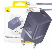 Baseus tīkla lādētājs GaN5 30W USB-C EU ar violetu kabeli Baseus Dynamic 3 USB-C 100W 1m - violeta