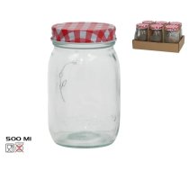 Stikla burka ar rūtainu vāku 500 ml sarkana, 7.5x7.5x13 cm, KITCHEN&GO