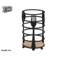 Metāla un koka galda piederumu statīvs, melns, 10.00 x 10.00 x 16.00, KITCHEN&GO