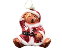 Ziemassvētku rotājums JOY BEAR SANTA 10.5cm, stikls