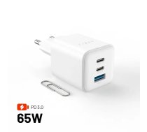 GaNFIXED Mini fiksēts sienas lādētājs ar 2x USB-C un USB izeju, PD atbalsts, 65W, balts