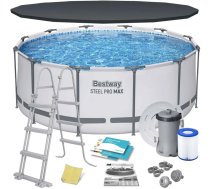 Bestway Stāvlaukuma baseins, apaļš, Steel Pro Max, 366x100cm, gaiši pelēks + piederumi (56420)