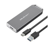 Qoltec 52266 mini alumīnija korpuss | M.2 SSD NVMe PCIe | USB-C 3.1 Gen 2 10Gb/s | 2TB sudrabkrāsas