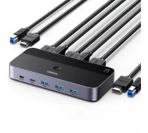 Ugreen KVM slēdzis CM664 - 3x USB-A, 2x USB-B, 2x USB-C, 3x HDMI, Micro USB, Melns - UGR1824 - 6941876217076