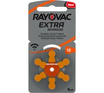V13AT 1.45V dzirdes aparātu baterijas Rayovac Extra Advanced 6gb. RA13MF-6