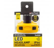 LED lukturis galvas 3W ZOOM, ar bezroku sensoru, IP44 (3xAAA) ENTAC EFL-ZOOM-O