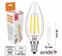 LED CANDLE Filament E14 6W 240V 806lm 4000K AVIDE ABLFC14NW-HL-6W