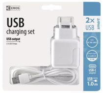 USB lādētājs 3.1A + mikro USB + USB-C divvietīgs EMOS V0119