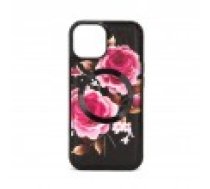 Evelatus Apple iPhone 15 ādas futrālis rāvējslēdzēja dizains. zieds melns [Leather Case Zipper Design Flower Black]