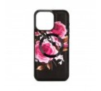 Evelatus Apple iPhone 15 Pro Max ādas futrālis rāvējslēdzēja dizains. zieds. melns [Leather Case Zipper Design Flower Black]