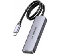 USB centrmezgls RayCue Hub Lention USB-C līdz 4x 5Gbps 5V-IN 15W (pelēks) [HUB 5w1 do szary]