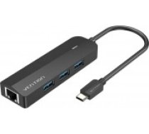 USB centrmezgls Vention Hub USB-C līdz 3x 3.0. RJ45. Micro-B TGPBB melns [HUB na 0.15m Czarny]