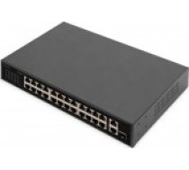 Digitus Switch 24 portu PoE FE slēdzis. 2 augšupsaites porti [24-portowy FE. porty uplink SFP RJ45]