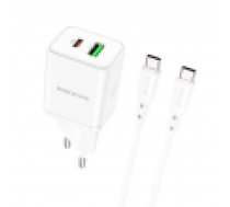 Borofone Wall charger BN7 - USB + Type C - QC 3.0 PD 20W with Type C to Type C cable white