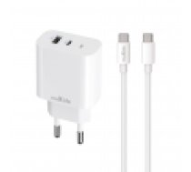 Maxlife MXTC-06-30AC PD QC charger 1x USB-C 1x USB 30W white + USB-C - USB-C cable 60W