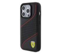 Ferrari PU Leather Perforated Slanted Line Case for iPhone 15 Pro Black
