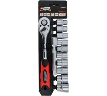 Awtools AW 1/2" HEX SOCKET SET & RATCHET WRENCH 10-24mm 12pcs/ TPR HANDLE/ BLACK LINE