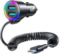 Joyroom Car charger Joyroom JR-CL24, 2x USB + Type-C cable (black)