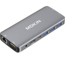 Mokin 10 in 1 Adapter Hub USB-C to 3x USB 3.0 + USB-C charging + HDMI + 3.5mm audio + VGA + 2x RJ45 + Micro SD Reader (silver)