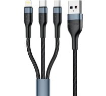 Foneng X51 3in1 USB to USB-C / Micro USB / Lightning Cable, 3A, 1,2m (Black)