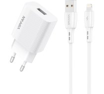 Vipfan Network charger VFAN E01, 1x USB, 2.4A + Lightning cable (white)