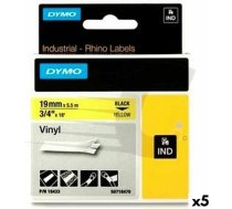 Dymo Laminēta lente iekārtu marķēšanai Rhino Dymo ID1-19 19 x 3,5 mm Melns Dzeltens Pašlīpoši materiāli (5 gb.) S8424197
