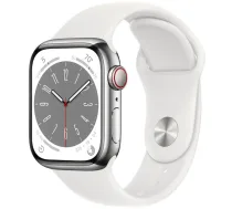 Apple Watch 8 GPS + Cellular 41mm Stainless Steel Sport Band, silver/white (MNJ53EL/A) | MNJ53EL/A | 194253178262 | 246366