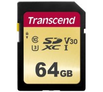 Transcend SDXC 500S         64GB Class 10 UHS-I U3 V30 | TS64GSDC500S  | 0760557841173 | 380522