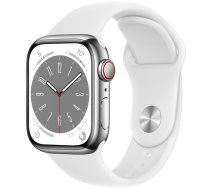 Apple Watch 8 GPS + Cellular 41mm Stainless Steel Sport Band, silver/white (MNJ53EL/A) | MNJ53EL/A | 194253178262 | 246366