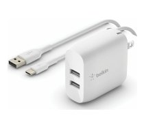 Belkin Dual USB-A Charger, 24W incl. USB-C Cable 1m, white | WCE001vf1MWH  | 0745883793778 | 528768