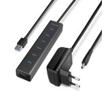 AXAGON Charging Hub HUE-SA7BP 7x USB 3.2 Gen 1 ALU Incl. AC , Black | NUAXNUS7PHUESA7  | 8595247903150 | HUE-SA7BP