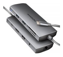 HUB USB Axagon HMC-8HLSA Wieloportowy hub USB-C 3.2 Gen 1 hub, 3x USB-A + 4K/30Hz HDMI + SD/microSD, GLAN, Audio, PD 100W, 20cm USB-C | HMC-8HLSA | 8595247907523