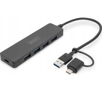 HUB USB Digitus DIGITUS USB 3.0 Hub 4-Port Slimline with USB-C  5Gbps 0.2m cable | DA-70235  | 4016032489207