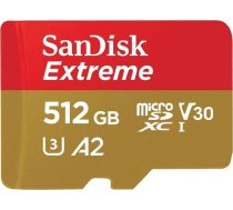 SANDISK SanDisk Extreme microSDXC 512GB + SD  + 1 year RescuePRO Deluxe up to 190MB/s & 130MB/s Read/Write speeds A2 C10 V30 UHS-I U3, EAN: 619659189648 | SDSQXAV-512G-GN6MA  | 0619659189648 | 732825