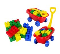 Pulling trolley with colourful K3 blocks Red