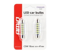 Spuldzīte LED diodes balta 2gab kompl. STANDARD 3014 18SMD 41mm 12V AMIO 01092