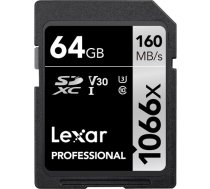 Atmiņas karte LEXAR Pro 1066x SDXC U3 (V30) UHS-I R160/W70 64GB