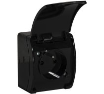 Virsmas vienstāva kontaktligzda ar zemējumu, ar atloku VIPLAST KOALA BLACK IP44 161-05