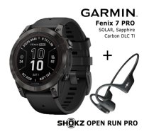 GARMIN fēnix 7S Pro, Sapphire Solar, Carbon Gray DLC Titanium + Shokz Open Run Pro Black sporta pulkstenis