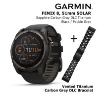 GARMIN Fenix 8 51 mm, Solar, Sapphire Carbon + Vented Titanium Bracelet Carbon Gray DLC sporta pulkstenis