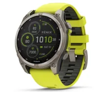 GARMIN Fenix 8 47 mm, Solar, Sapphire Titanium with Amp Yellow/Graphite Silicone Band sporta pulkstenis