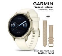 GARMIN Venu 4 - 41mm, Lunar Gold + Cream Gold / Light Sand Leather band sporta pulkstenis