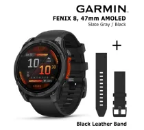 GARMIN Fenix 8 47 mm, AMOLED, Slate Gray + Black Leather Watch Band, QuickFit 22mm sporta pulkstenis