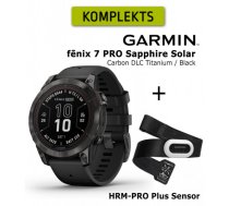 GARMIN fēnix 7 Pro Sapphire Solar Carbon Gray DLC Titanium with Black + HRM-PRO Plus Sensor sporta pulkstenis