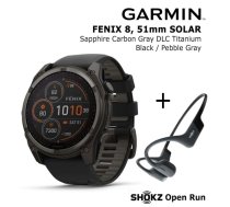 GARMIN Fenix 8 51 mm, Solar, Sapphire Carbon + SHOKZ Open Run Black sporta pulkstenis