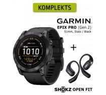 GARMIN epix Pro (Gen 2), 51 mm Slate Gray / black + Shokz Open Fit Black sporta pulkstenis