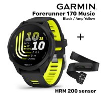 GARMIN Forerunner 170 Music, Black/Amp Yellow + HRM 200 Sensor sporta pulkstenis