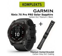 GARMIN fēnix 7X Pro Sapphire Solar, Carbon Gray DLC Titanium with Black + Vented Titanium Bracele sporta pulkstenis